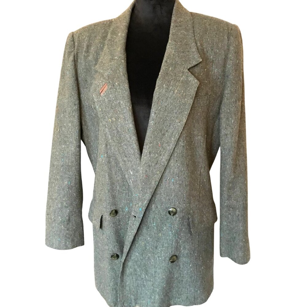 Together Wool Blend Jacket, Vintage 80s Donegal Tweed Tan Brown Blazer 12M